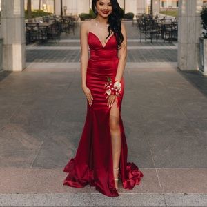 Strapless red prom dress